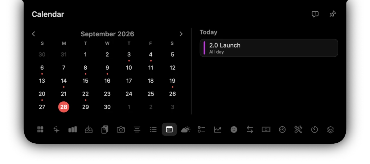 Calendar in the OmniNotch panel